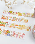 Premium Handmade Washi Tape Hello Spring 15mm x 10m - 3 pieces and 2 washi tapes on the table with a white flower branch