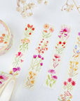 Premium Handmade Washi Tape Lovely Flower 15mm x 10m - 2 washi tapes on the table with a flower branch