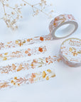 Premium Handmade Washi Tape Mellow Flower 15mm x 10m - 4 pieces and 2 washi tapes on the table with a white flower branch