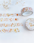 Premium Handmade Washi Tape Mellow Flower 15mm x 10m - 4 pieces and 2 washi tapes on the table with a white flower branch