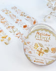 Premium Handmade Washi Tape Mellow Flower 15mm x 10m - 4 pieces and 2 washi tapes on the table with a white flower branch
