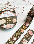Premium Handmade Washi Tape Moonlight Reading 15mm x 10m - 3 pieces and 3 washi tapes on the table with a pink flower branch and chapter sheet