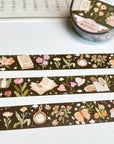 Premium Handmade Washi Tape Moonlight Reading 15mm x 10m - 3 pieces and 1 washi tape on the table with a chapter sheet
