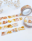 Premium Handmade Washi Tape Morning Poetry 15mm x 10m - 3 pieces and 2 washi tapes on the table with a white flower branch