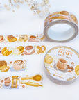 Premium Handmade Washi Tape Morning Poetry 15mm x 10m - 3 pieces and 2 washi tapes on the table with a white flower branch