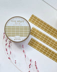 Premium Handmade Washi Tape Olive Green Grid 15mm x 10m - 3 pieces and 2 washi tapes on the table with a dark maroon flower branch