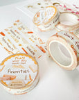 Premium Handmade Washi Tape Plan Your Day 15mm x 10m - 3 pieces and 4 washi tapes on the table with a pink flower branch, a heading chapter, a sticker sheet