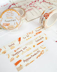 Premium Handmade Washi Tape Plan Your Day 15mm x 10m - 3 pieces and 3 washi tapes on the table with 2 pink flower branches, a heading chapter, a sticker sheet