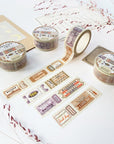 Premium Handmade Washi Tape Positive Vibes 15mm x 10m - 4 pieces and 4 washi tapes on the table with a dark maroon flower branch