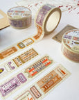 Premium Handmade Washi Tape Positive Vibes 15mm x 10m - 4 pieces and 4 washi tapes on the table with a dark maroon flower branch