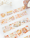 Premium Handmade Washi Tape Reading Time 15mm x 10m - 2 washi tapes on the table with a flower branch