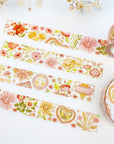 Premium Handmade Washi Tape Romantic Flower 15mm x 10m - 3 pieces and 2 washi tapes on the table with a white flower branch