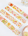 Premium Handmade Washi Tape Romantic Flower 15mm x 10m - 3 pieces and 2 washi tapes on the table with a white flower branch
