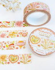 Premium Handmade Washi Tape Romantic Flower 15mm x 10m - 3 pieces and 2 washi tapes on the table with a white flower branch