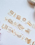 Premium Handmade Washi Tape Study Time 15mm x 10m - 3 pieces and 2 washi tapes on the table with a pink flower branch