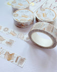 Premium Handmade Washi Tape Study Time 15mm x 10m - 3 pieces and 2 washi tapes on the table with a pink flower branch, a heading chapter