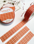 Premium Handmade Washi Tape Terracotta 15mm x 10m - 3 pieces and 3 washi tapes on the table with a pink flower branch, a heading chapter