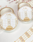 Premium Handmade Washi Tape Time Planner 15mm x 10m - 2 pieces and 4 washi tapes on the table with a pink flower branch, a heading chapter