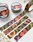 Premium Handmade Washi Tape Timeless Flower 15mm x 10m - 4 pieces and 4 washi tapes on the table with 2 white flower branches
