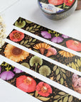 Premium Handmade Washi Tape Timeless Flower 15mm x 10m - 4 pieces and 2 washi tapes on the table with a white flower branch