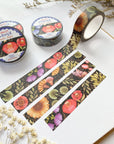 Premium Handmade Washi Tape Timeless Flower 15mm x 10m - 4 pieces and 4 washi tapes on the table with 2 white flower branches