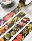 Premium Handmade Washi Tape Timeless Flower 15mm x 10m - 4 pieces and 2 washi tapes on the table