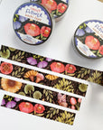 Premium Handmade Washi Tape Timeless Flower 15mm x 10m - 4 pieces and 3 washi tapes on the table with a white flower branch