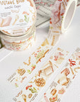 Premium Handmade Washi Tape Vintage Book 15mm x 10m - 3 pieces and 3 washi tapes on the table with a pink flower branch, a heading chapter