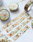 Premium Handmade Washi Tape Wild Flower 15mm x 10m - 4 pieces and 5 washi tapes on the table with a white flower branch