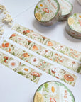 Premium Handmade Washi Tape Wild Flower 15mm x 10m - 4 pieces and 5 washi tapes on the table with a white flower branch