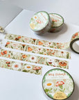 Premium Handmade Washi Tape Wild Flower 15mm x 10m - 4 pieces and 4 washi tapes on the table with a white flower branch, a notebook