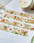 Premium Handmade Washi Tape Wild Flower 15mm x 10m - 4 pieces and 3 washi tapes on the table with a white flower branch, a notebook