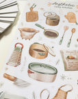 Premium Handmade Sticker Sheet Aesthetic Cozy Kitchen 105mm x 148mm - a sheet on the table with an opened notebook