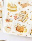Premium Handmade Sticker Sheet Autumn in my Heart 105mm x 148mm - 2 sheets on the table with an opened notebook