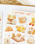 Premium Handmade Sticker Sheet Autumn in my Heart 105mm x 148mm - a sheet on the table with an opened notebook