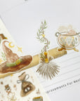 Premium Handmade Sticker Sheet Dark Magic 105mm x 148mm - 3 pieces on the stick and a sheet on the table