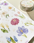 Premium Handmade Sticker Sheet Floral Desire 105mm x 148mm - a sheet on the table with a washi tape
