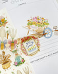 Premium Handmade Sticker Sheet Spring Vibes 105mm x 148mm - 3 pieces on the stick and a sheet on the table