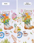 Premium Handmade Sticker Sheet Spring Vibes 105mm x 148mm - 2 types of sheet on the table