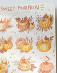 Premium Handmade Sticker Sheet Sweet Pumpkin 105mm x 148mm - a sheet on the table