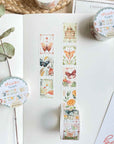 Premium Handmade Washi Tape Dreamy Stamp 25mm x 5m - 2 pieces and 2 washi tapes on the table with a branch, a heading chapter, a notebook