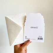 Back of the card with the Tuk Tuk & Stroop collection mark, FSC paper and the envelope