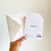Back of the card with the Tuk Tuk & Stroop collection mark, FSC paper and the envelope