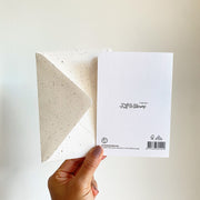 Back of the card with the Tuk Tuk & Stroop collection mark, FSC paper and the envelope