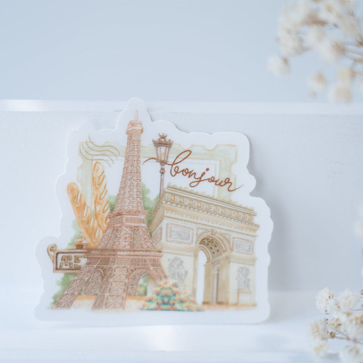 Beautiful handmade Bonjour Paris Vinyl Sticker stationery - created by Lettoon