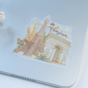 Beautiful handmade Bonjour Paris Vinyl Sticker stationery - created by Lettoon