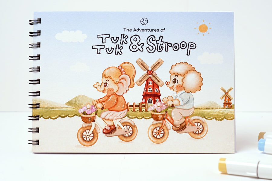 The Adventures of Tuk Tuk & Stroop colouring book, front cover