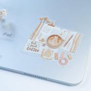 Beautiful handmade But First Coffee Vinyl Sticker stationery - created by Lettoon