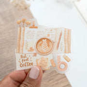 Beautiful handmade But First Coffee Vinyl Sticker stationery - created by Lettoon