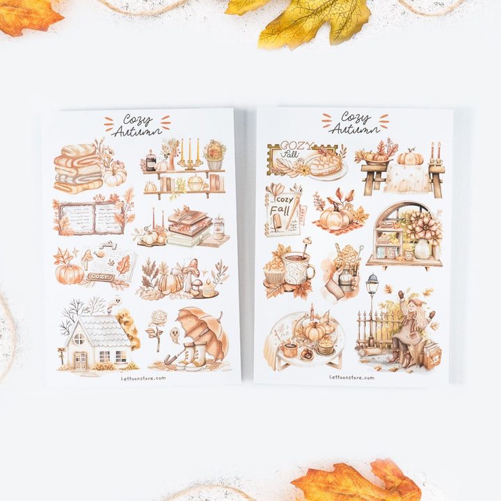 Beautiful handmade Cozy Autumn Set Sticker Sheets stationery - created by Lettoon